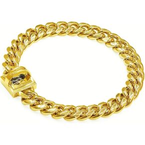 Heavy Duty Cuban Link Chain Dog Collars 15MM Gold/Silver Stainless Steel Metal Walking Training Collars with Cute Secure Design Buckle, Chew Proof, for Large Medium Small Dogs (Silver, 24'')