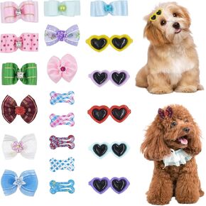 20Pcs Puppy Hair Clips, Cute Dog Bows Clips Heart Sunglasses Pet Hair Clips Dog Bowknot Hairpin Barrettes Dog Hair Bows with Alligator Clips Cat Dog Hair Grooming Accessories