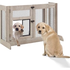 unipaws Dog Gate Indoor to Separate Puppy and Large Dogs for Stairs, Walk Through Pet Gate with Dog Door, Free Standing Dog Gate, Adjustable 33.3-41.6 Inches Wide
