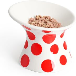 YauYik Extra Wide Raised Cat Food Bowl, Elevated, Ceramic Tilted Feeding Bowl for Fat Faced Cat, Prevent Neck & Whisker Fatigue, Dishwasher and Microwave Safe (Red, 1 Pack) in Kuwait