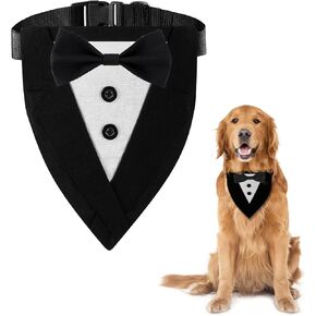 Dog Collars, Formal Dog Tuxedo Wedding Dog Bandana,Suitable for Medium and Large Dogs Bow Tie Dog Collar,Dog Valentines Outfit Birthday Cosplay HITDER(Black Bow-M)