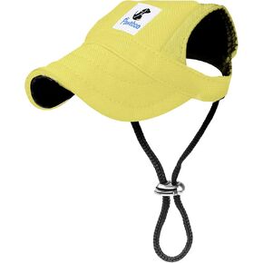 Pawaboo Dog Baseball Cap, Adjustable Dog Outdoor Sport Sun Protection Baseball Hat Cap Visor Sunbonnet Outfit with Ear Holes for Puppy Small Dogs, Large, Yellow