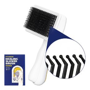 [PETHROOM] Healing Slicker Brush | Pet Brush | Dogs & Cats | Goldendoodle Brush | Coated Tips for Gentle Grooming | Dog Brush for Shedding | Long-Haired or Curly-Haired Dogs, White & Yellow