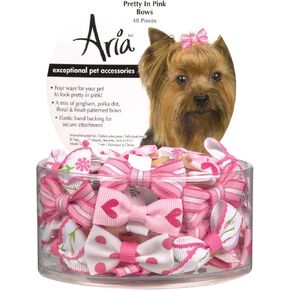 Aria Pretty In Pink Bows for Dogs, 48-Piece Canisters