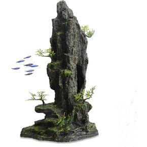 PENCK Aquarium Mountain Decoration Rock Hiding Cave Fish Tank Decor Resin Stone Aquarium Ornament Accessories Landscape with Small Artificial Plants