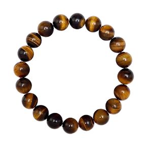 10mm Tigers Eye Beaded Bracelet for Men - Strength and Confidence - High Quality Stretch Brown Gemstone Beads Mens Bracelet Size Large - Made in USA - Gift For Him