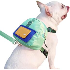 Dog Backpack Harness with Leash, Pet Self Carrier Adjustable Travel Hiking Walking Harness Backpack for Small Medium Dogs, Dog Poop Bag Dispenser