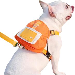 Dog Backpack Harness with Leash, Pet Self Carrier Adjustable Travel Hiking Walking Harness Backpack for Small Medium Dogs, Dog Poop Bag Dispenser
