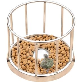 La La Pet® Reptile Water Bottle Stainless Steel Turtle Automatic Feeders Waterer Pet Dispenser Bottle Food and Water Feeding Dish Bowl for Lizard Tortoise Chameleon Round S