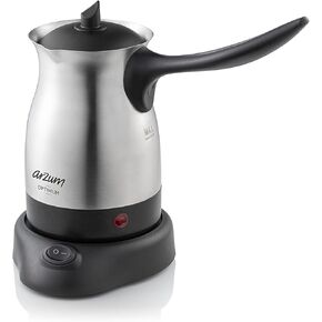ARZUM Cezve Electric Turkish Coffee Maker, Stainless Steel, Boil-Dry Protection, Lid for Extra Protection, Cordless Use, 1 to 4 cups, 120V, 3-pin US-plug, 800W