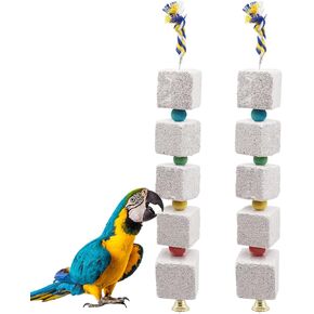 2 Pack Large Bird Chewing Toy, Parrot Beak Grinding Calcium Stone with Bells, Bird Cage Accessories, Cage Toys for Cockatiel Parakeet Parrot Budgies Rat Hamster Chinchilla Rabbit Bunny African Grey