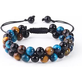 Triple Natural Stone Protection Bracelet, Tiger Eye Obsidian Hematite Protects Health and Brings Good Luck (8mm blue tiger eye tricolor) in Saudi Arabia