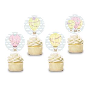 Hot Air Balloon Cake Topper Decor 12 PCS, Girls Cupcake Picks Baby Shower, Pink Birthday Party Decorations Supplies Baby Yellow Themed, Gender Reveal