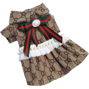 Elegant Dog Clothes Pet Dress Puppy Spring Clothes Cute Princess Dress with Sweetie Bowknot for Small Dogs Cats Pets on Wedding Party Summer Beach Soft Breathable (Coffee, Small)
