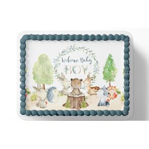Woodland Baby Shower Cake Topper Edible Image, Woodland baby Shower, Woodland Cake Topper, Welcome Baby Boy