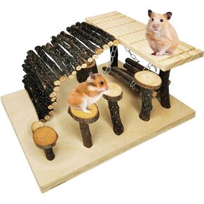 kathson Hamster Playground Wooden Hamster Activity Toys Set Small Animal Climb Platform - Climbing Ladder Ramp Bridge Bowl Swing Stand Platform for Gerbil Hamster Chinchilla Mouse Rat