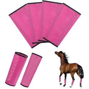 Loose Fitting Horse Fly Boots, Ultraviolet-Proof Extra Tough Mesh Breathable and not Tight for Horse Legs Set of 4,Non-Slip,Reduce-Stomping for Horse (Magenta)