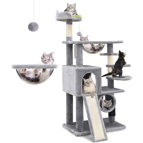 عمود خدش شجرة القطط F57، خصيصًا للقطط الشجاعة، برج شجرة القطط بطول 57 بوصة، نفق، عش كبسولة الفضاء، لوح خدش السيزال، مسكن القطط، مساحة صغيرة لشجرة القطط، رمادي فاتح in Kuwait