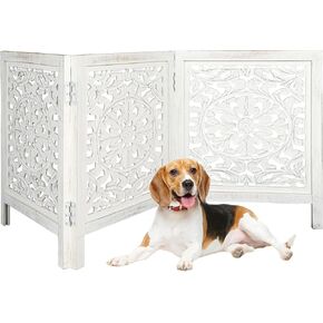 Foldable Wooden Dog Gate – 3 Panel Free Standing Pet Gate for Indoor Use, Extra Wide & Decorative – White, Adjustable Dog Gate for Doorways & Hallways