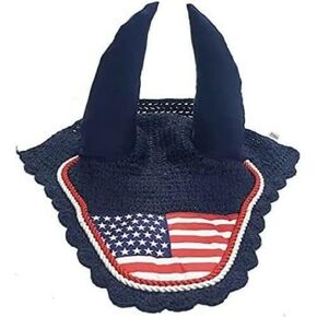 U.S. Flag Horse Fly Bonnet Ear Net Fly Veil Hood Mask Hand Made Crochet Cotton