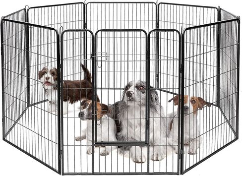 PETSITE Foldable Metal Dog Playpen, 8 Panel 48/40 in Tall Pet Exercise Pen, Indoor Outdoor Dog Fence with Door for Puppy, Cat, Rabbit, Small Animals (48in) in Saudi Arabia