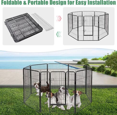 PETSITE Foldable Metal Dog Playpen, 8 Panel 48/40 in Tall Pet Exercise Pen, Indoor Outdoor Dog Fence with Door for Puppy, Cat, Rabbit, Small Animals (48in) in Saudi Arabia