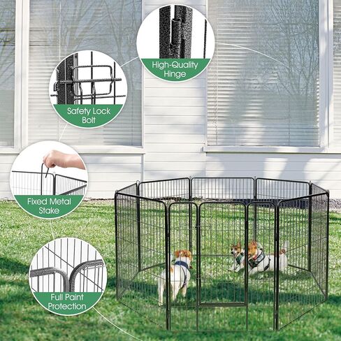 PETSITE Foldable Metal Dog Playpen, 8 Panel 48/40 in Tall Pet Exercise Pen, Indoor Outdoor Dog Fence with Door for Puppy, Cat, Rabbit, Small Animals (48in) in Saudi Arabia