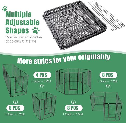 PETSITE Foldable Metal Dog Playpen, 8 Panel 48/40 in Tall Pet Exercise Pen, Indoor Outdoor Dog Fence with Door for Puppy, Cat, Rabbit, Small Animals (48in) in Saudi Arabia