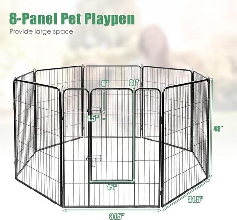 PETSITE Foldable Metal Dog Playpen, 8 Panel 48/40 in Tall Pet Exercise Pen, Indoor Outdoor Dog Fence with Door for Puppy, Cat, Rabbit, Small Animals (48in) in Saudi Arabia