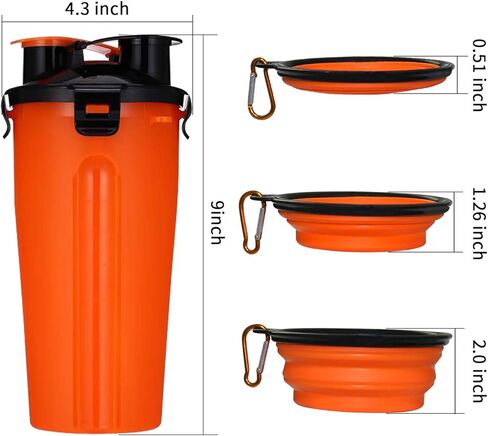 Dog Travel Water Bottle Bowls 2 in 1 Portable Dog Travel Water Dispenser with 2 Collapsible Silicone Bowls，Outdoor Dog Water Bowls for Walking Hiking Travelling (Orange) in Kuwait