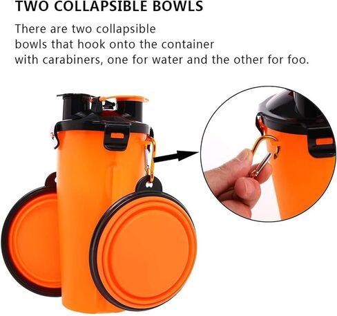 Dog Travel Water Bottle Bowls 2 in 1 Portable Dog Travel Water Dispenser with 2 Collapsible Silicone Bowls，Outdoor Dog Water Bowls for Walking Hiking Travelling (Orange) in Kuwait