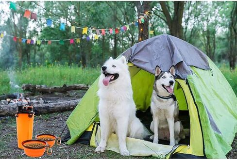 Dog Travel Water Bottle Bowls 2 in 1 Portable Dog Travel Water Dispenser with 2 Collapsible Silicone Bowls，Outdoor Dog Water Bowls for Walking Hiking Travelling (Orange) in Kuwait