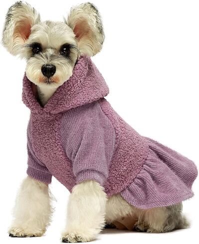ملابس شتوية للكلاب من Fitwarm Fuzzy Sherpa، فساتين بقلنسوة للكلاب، تنورة حرارية، فستان للفتيات للكلب، سترة سميكة، ملابس الجرو، معطف للقطط، ملابس للقطط، أرجواني لافندر، X-Small in Kuwait