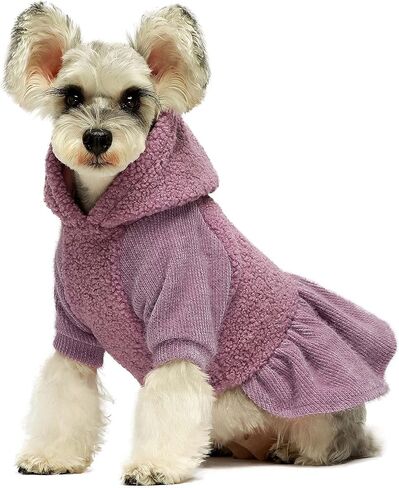 ملابس شتوية للكلاب من Fitwarm Fuzzy Sherpa، فساتين بقلنسوة للكلاب، تنورة حرارية، فستان للفتيات للكلب، سترة سميكة، ملابس الجرو، معطف للقطط، ملابس للقطط، أرجواني لافندر، X-Small in Saudi Arabia