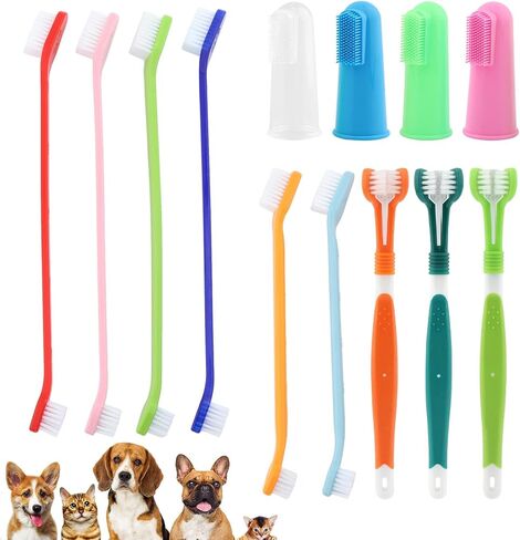 Dog Toothbrush, Finger Toothbrushes, 3 Triple Head Pet Toothbrushes 6 Double Head Tooth Brush 4 Pack Finger Rubber Toothbrushes, Multi Angle Brushes for Dog Cat Oral Dental Health(13pcs) in Saudi Arabia