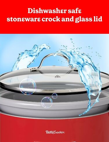 بيتي كروكر طباخ رقمي بطيء بيضاوي سعة 6 لتر، وعاء فخار قابل للبرمجة لمدة تصل إلى 20 ساعة، وعاء طهي كهربائي مع شاشة LCD رقمية، بطانة فخارية حجرية قابلة للإزالة، كتاب طبخ بيتي كروكر، أحمر in Kuwait