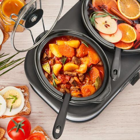 Triple Slow Cooker Buffet Server Food Warmer with 3 Adjustable Temperature Modes, Slow Cooker with 1.5 QT Ceramic Pot, Removeable Glass Lid and 3 PVC Spoons, Dishwasher Safe, Stainless Steel in Kuwait