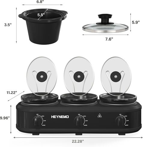 Triple Slow Cooker Buffet Server Food Warmer with 3 Adjustable Temperature Modes, Slow Cooker with 1.5 QT Ceramic Pot, Removeable Glass Lid and 3 PVC Spoons, Dishwasher Safe, Stainless Steel in Kuwait