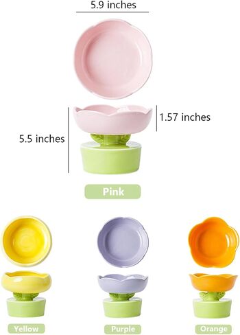 Ceramic Elevated Cat Bowl, Wide Shallow Cat Food Dish for Food and Water, Cat Whisker Friendly Anti-vomiting Protect Pet's Spine, Great Height for Cat Cute Indoor Cat Bowl (Pink) in Saudi Arabia