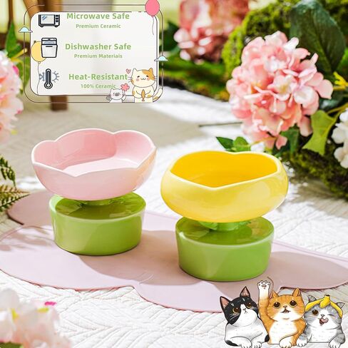 Ceramic Elevated Cat Bowl, Wide Shallow Cat Food Dish for Food and Water, Cat Whisker Friendly Anti-vomiting Protect Pet's Spine, Great Height for Cat Cute Indoor Cat Bowl (Pink) in Saudi Arabia