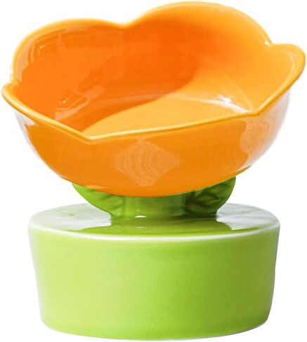 Ceramic Elevated Cat Bowl, Wide Shallow Cat Food Dish for Food and Water, Cat Whisker Friendly Anti-vomiting Protect Pet's Spine, Great Height for Cat Cute Indoor Cat Bowl (Pink) in Saudi Arabia