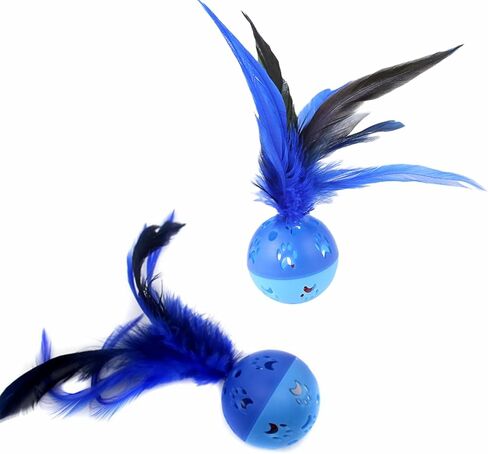 Cat Balls Interactive Cat Toy Cat Feather Balls with Loud Bell Inside (2Pcs Blue) in Kuwait