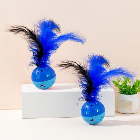 Cat Balls Interactive Cat Toy Cat Feather Balls with Loud Bell Inside (2Pcs Blue) in Kuwait