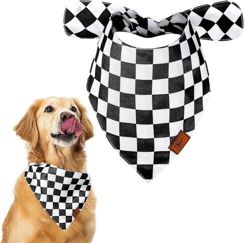 Black Checkered Dog Bandana Race Car Checkered Flag Fabric Pet Scarf Medium Sizes Adjustable Pet Neckerchief Dog Bibs for Cat Dog Birthday Costume Accessories in Saudi Arabia