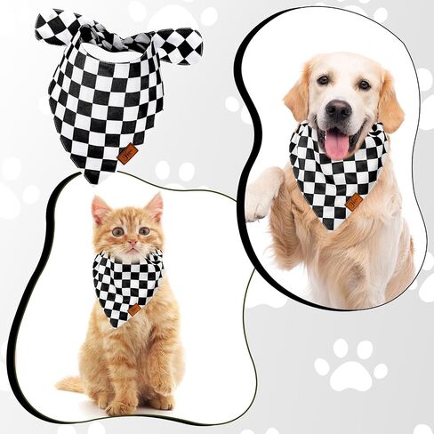 Black Checkered Dog Bandana Race Car Checkered Flag Fabric Pet Scarf Medium Sizes Adjustable Pet Neckerchief Dog Bibs for Cat Dog Birthday Costume Accessories in Saudi Arabia