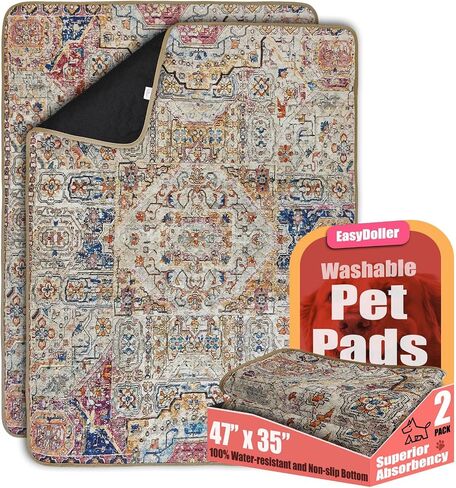 Washable Pee Pads for Dog - 2 Pcs 35"x47" Bohemian Style Superior Reusable Pet Training Pads - Waterproof Pads Protects Against Urine Leakage Non-Slip Grip Prevents Slipping & Bunching in Saudi Arabia