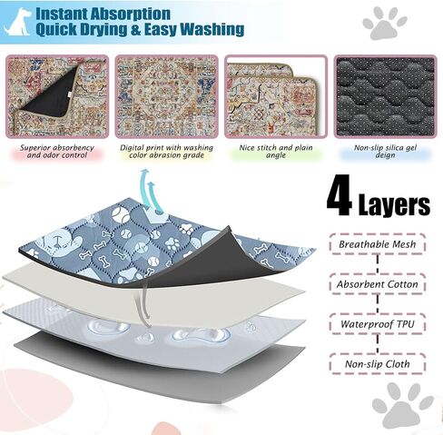 Washable Pee Pads for Dog - 2 Pcs 35"x47" Bohemian Style Superior Reusable Pet Training Pads - Waterproof Pads Protects Against Urine Leakage Non-Slip Grip Prevents Slipping & Bunching in Saudi Arabia