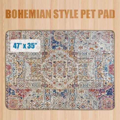 Washable Pee Pads for Dog - 2 Pcs 35"x47" Bohemian Style Superior Reusable Pet Training Pads - Waterproof Pads Protects Against Urine Leakage Non-Slip Grip Prevents Slipping & Bunching in Saudi Arabia