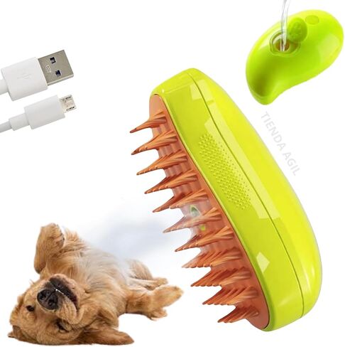 3-in-1 Cat Steam Brush for Dogs and Cats; Cat Massager Brush with Steam, Soft Rubber Bristles; Water or Essential Oil Reservoir; Non-Slip Grip; Easy Cleaning; Pet Steam Brush (Green) in Saudi Arabia