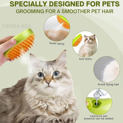 3-in-1 Cat Steam Brush for Dogs and Cats; Cat Massager Brush with Steam, Soft Rubber Bristles; Water or Essential Oil Reservoir; Non-Slip Grip; Easy Cleaning; Pet Steam Brush (Green) in Saudi Arabia